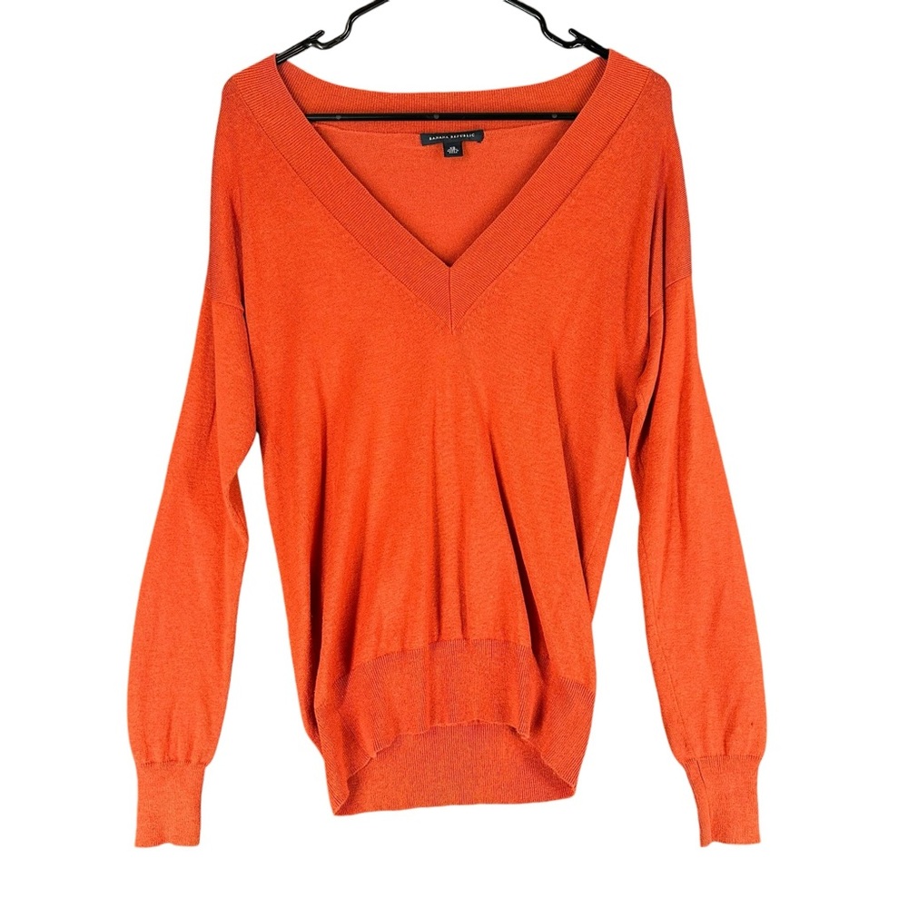 Banana‎ Republic Women’s S Small Orange V Neck Pullover Sweater Silk Cashmere